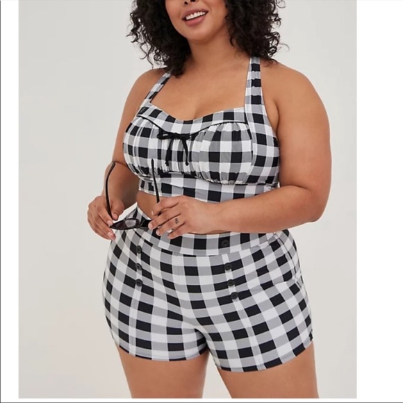 Torrid 2 RUCHED RETRO CHIC BIKINI TOP - GINGHAM - Picture 4 of 5